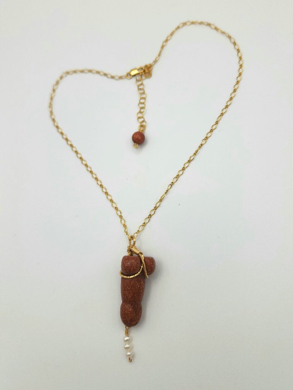 Goldmember Necklace, Goldstone and Pearls and 10k Gold